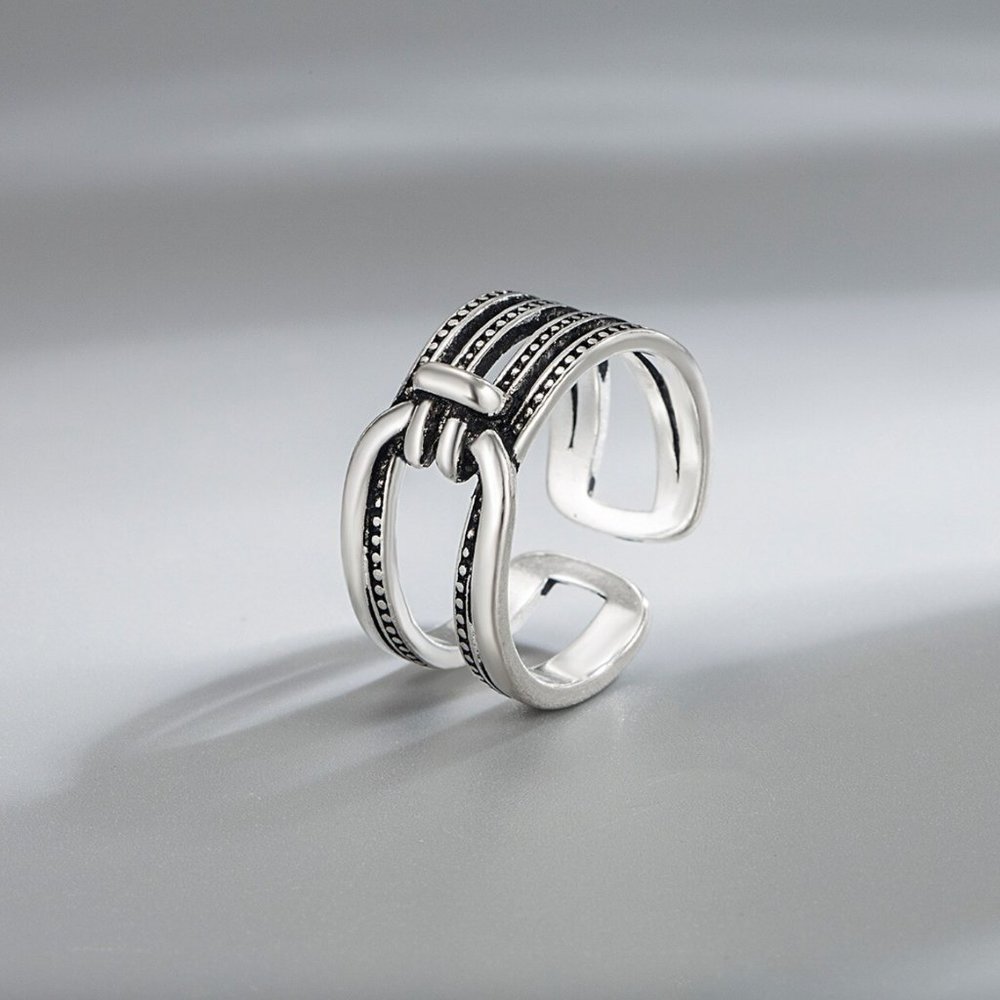 Minimalist 925 Sterling Silver Chunky Belt Buckle Ring Cross Twist Vintage Ring - Picture 2 of 4